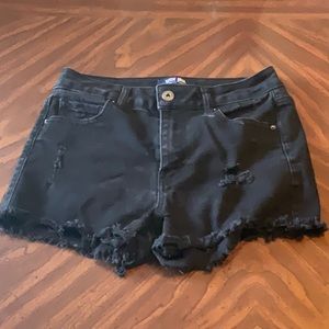 Wax Jean Distressed Frayed Hem Demin Shorts
